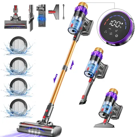 Daynee Akku-Staubsauger, 65 kPa Saugleistung, 70 Min. Laufzeit, mit Display, Anti-Tangle-Bürste, Aromatherapie, HEPA-Filter (4-fach), kabelloser Staubsauger für Tierhaare, Teppich und Hartböden