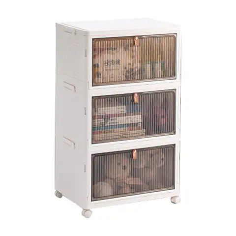 Vilscijon 3-Tier Extra-Large Foldable Storage Cabinet - Stackable Organizer Box for Snacks, Books, Sneakers & More, Suitable for Bedroom & Office