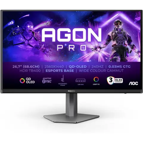 AOC AGON Pro AG276QZD2 OLED Quad HD 240 Hz 0.03 ms Height Adjustable Built-in Speakers Gaming Monitor