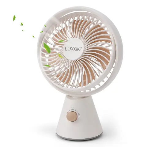 Luxaid Ventilateur de bureau portable, batterie 4000 mAh [19 h d'autonomie] , oscillation manuelle verticale à 180° + oscillation automatique horizontale à 90°, 7 pales