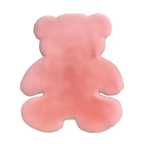 Soft Plush Faux Rabbit Fur Bear Rug, 70x90cm Non-Slip Shag Mat, Cute Pink Accent Carpet for Kids Room, Nursery, Bedroom Decor