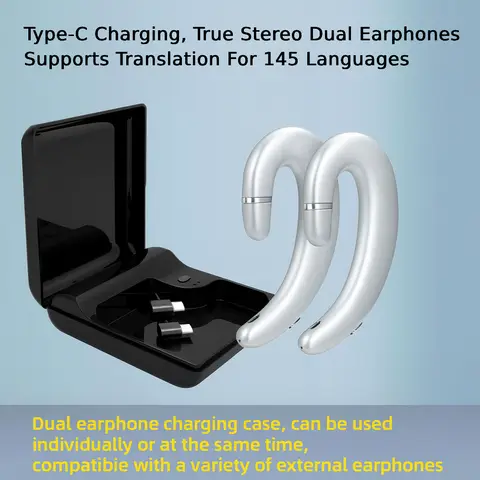 VoxorAIC6 Silver Dual-Ear AI Translation Headset, Real-Time Translation Supporting 130 Languages, Cool Bluetooth Gaming Headset for Learning, Travel, and Business