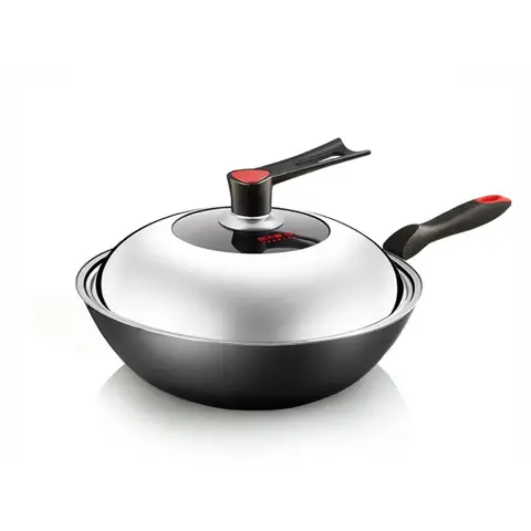 COOKER KING Poêle wok en acier carbone avec couvercle en verre - 30 cm