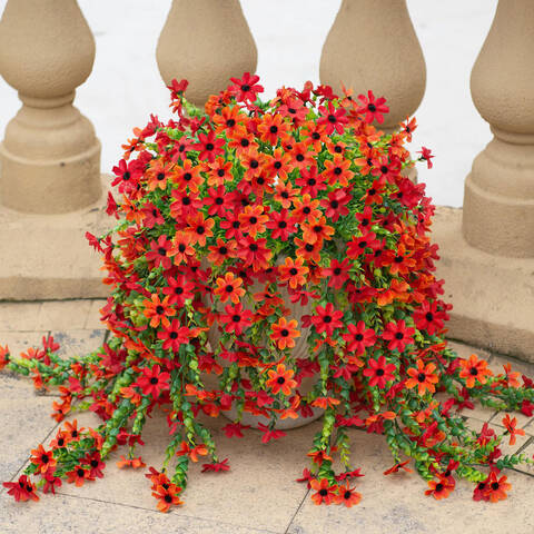 4Pcs 28.7in/72.8cm
Artificial Hanging Flowers for Outdoors Fake Plants Decoration,Faux Silk Colorful Daisy Eucalyptus Realistic for Outside Home Planter Porch Patio Yard Decor(orange&red)