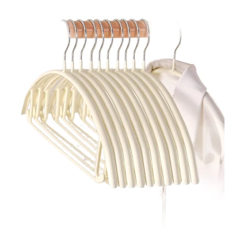 10er-Pack nicht rutschende Gummiummantelte Kleiderbügel, schmale Bauform, vielseitig, beige für die Kleiderschrank-Organisation