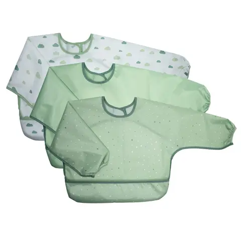 MiaMia 3-Pack Sleeved Baby Bibs – White and Green