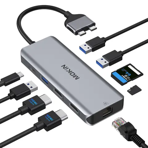 2 USB C  to 2HDMI+2USB3.0+USB2.0+RJ45+SD/TF+PD