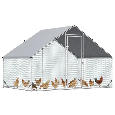 PawHut Chicken Run Galvanised Walk-in Chicken Coop Hen Poultry House Cage Rabbit Hutch Pet Playpen Garden w/ Water-Resist Cover, 3 x 2 x 2m