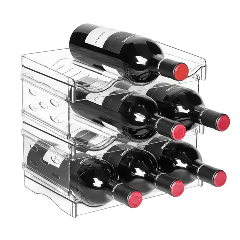 Boxedhome Plastic Wine Rack, 3-Layers-9-Bottles-Transparent, Assemble, Wine Bottle Organizer Rack for Wine Soda Bottles and Thermos