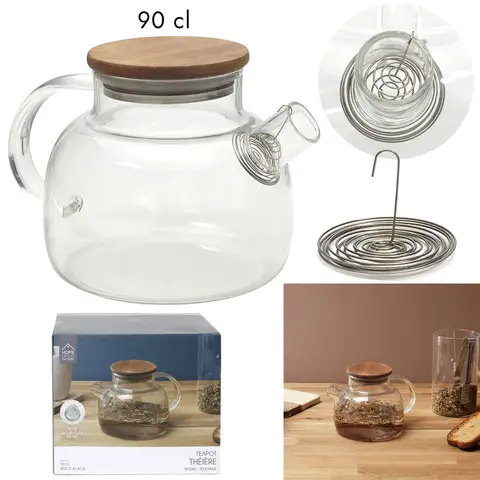 HOME DECO FACTORY Théière verre acacia 90 cl
