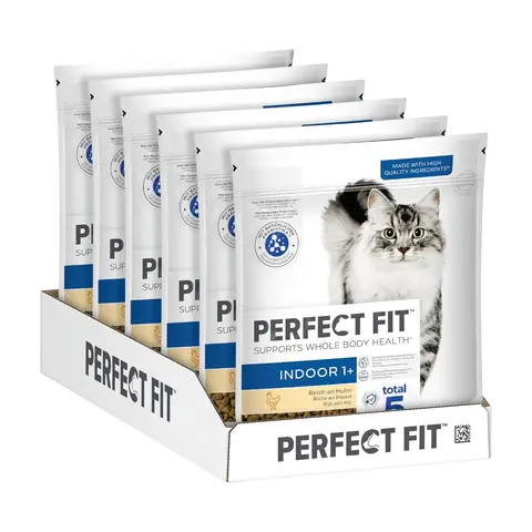 PERFECT FIT™ Indoor Adult Trockenfutter für erwachsene Katzen ab 1 Jahr - Huhn, 750g (6 Beutel)