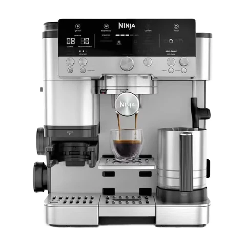 Ninja Luxe Premier 3-in-1 Kaffeemaschine mit Mahlwerk und Milchaufschäumer für Latte, Cappuccino, Cold Brew & Espresso, einfach zu bedienen, 4 Aufschäumprogramme, silber, ES601EU