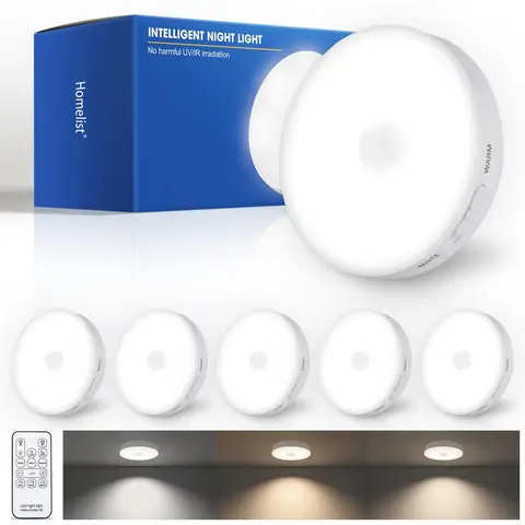 Homelist LN6 New Upgraded Super Bright Under Cabinet Lights, 6 Pack 1500mAh Rechargeable Motion Sensor Lights Indoor with Remote, Stick on Battery Night Light for Kitchen Wall Stair Cupboard Wardrobe