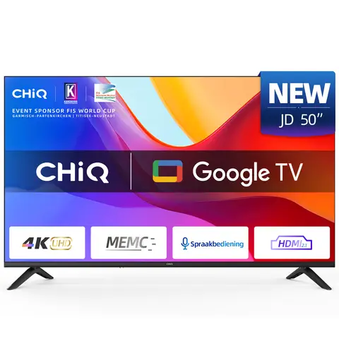 CHiQ U50JD 50'' UHD Smart TV Ultra-dun 4K 2025, Google TV, HDR10, MEMC & ALLM, Bluetooth 5.1, 5000:1 Contrast, Dolby Audio, Metal Frameless Design