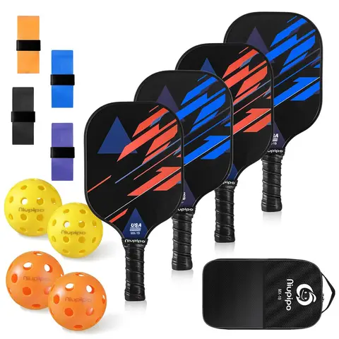 NIUPIPO Pickleball Paddles Set of 4 – Fiberglass Material, Polypropylene Honeycomb Core, USAPA Certified, Ultra-Light Design, Comfortable Grip, Ideal for Family Entertainment and Official Competitions, MX-19