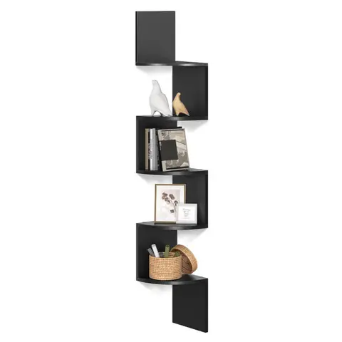 VASAGLE 5-stufiges Eckregal, Wandregal, schwebendes Ausstellungsregal im Wohnzimmer, Arbeitszimmer, Küche, Schlafzimmer, für Pflanzen, CDs, Dekorationen, modern, Tinten Schwarz