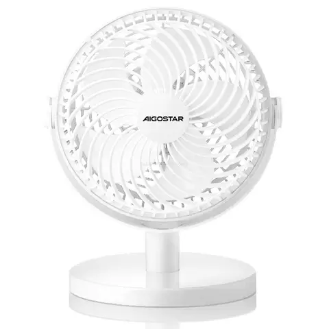 Aigostar USB-Tischventilator, Leiser Tischventilator mit 5 Flügeln, 2 Geschwindigkeiten, 360° verstellbarer Kopf, Tragbarer persönlicher Kühlventilator für Zuhause, Büro und Schlafzimmer, Weiß