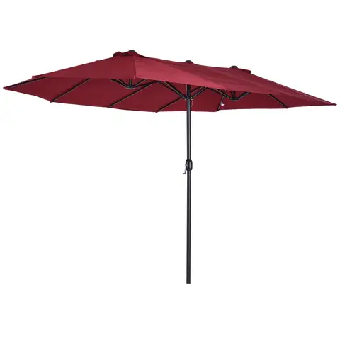 Outsunny 4.6m Large Garden Parasol Double-Sided Sun Umbrella Patio Market Canopy Shade Outdoor Wine Red - NO BASE
