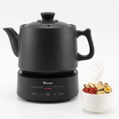 IAGREEA 4.5L Split Electric Herbal Decoction Pot, 600W Programmable Herbal Tea Maker with 24H Delay Timer & Auto Keep Warm, Food-Grade Glazed Ceramic Herbal Brewer Kettle, 4 Preset Modes & Adjustable Water Level, Hands-Free Medicine Cooker for Tonic Soup, Wellness Infusion, Home Family & Elderly Use, Easy Clean & Thermal Shock Resistant JYC4556