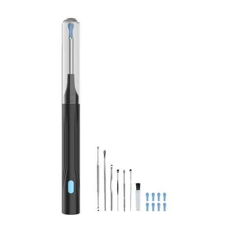 Sunluxy Ohrwachs-Entfernungswerkzeug mit Kamera, 10 MP HD-Kamera, 6 LED-Lichter, weiche Silikonspitzen, IPX5 wasserdicht, Typ-C wiederaufladbar, intelligentes Ohrreinigungswerkzeug für Erwachsener und Kind, kompatibel mit iOS & Android – H1, Schwarz