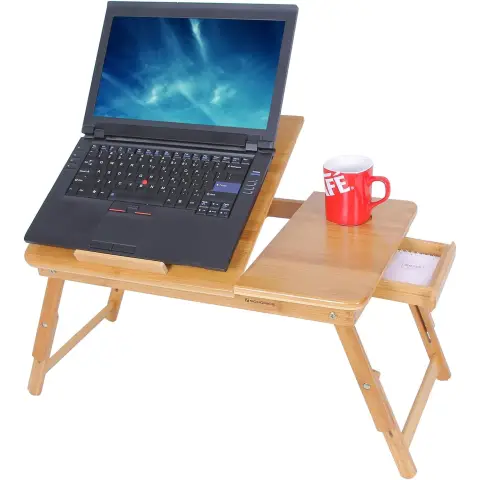 SONGMICS Betttisch, Computertisch, Klapptisch für faule Personen, kleiner Tisch, multifunktionaler Arbeitstisch, Massivholzfarbe, anhebbarer Betttisch, Laptoptisch, Fenstertisch, 55 x 35 x 29 cm