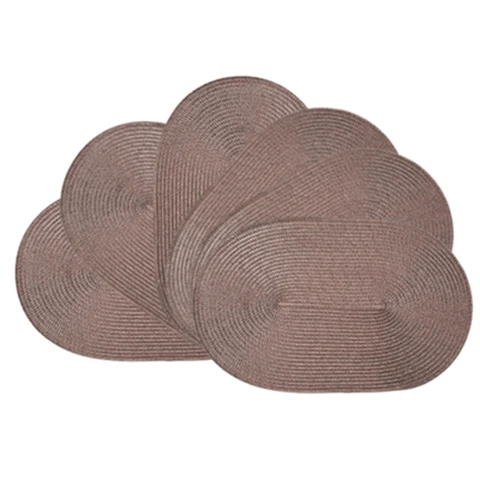 Lot de 6 sets de table ovales en vinyle tressé 45 x 30 cm - Marron foncé