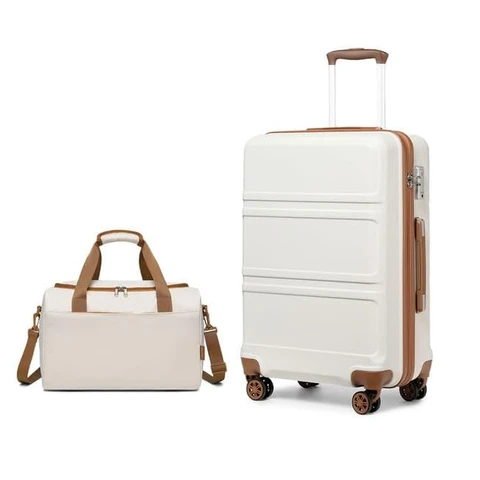 Kono 2-Piece Set Lightweight 51.5x38x21cm ABS Hard Shell Travel Carry-On Suitcase with TSA Combination Lock and Ryanair 40x20x25cm Cabin Bag, Cream White