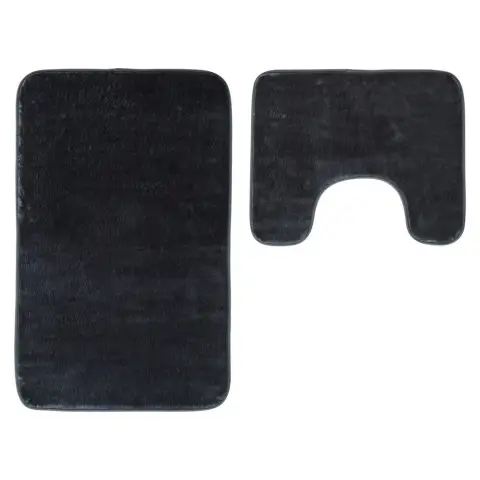 Maison by Premier Bath Mat & Pedestal Set Soak Microfibre Plush Charcoal 50x80cm