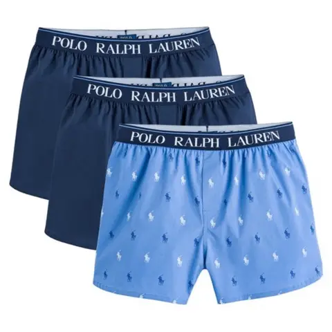 Ralph Lauren Stretch Cotton Boxer 3-Pack - Navy/Navy/Blue AOPP