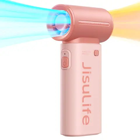 JISULIFE Portable Handheld Fan Life 9, 5000mAh Rechargeable, Turbo Power High Speed Air, Max 18Hrs, 5 Gear Wind, Mini Pocket Design, Pink