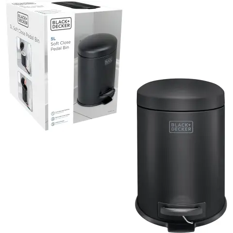 BLACK+ DECKER 5L Dome Lid Pedal Bin - Matt Black