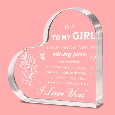 Alphynix 1pc Romantic Crystal Heart, "TO MY GIRL" Valentine's Gift with "I Want All of My Lasts to Be With You" Love Message, Perfect Proposal Gift