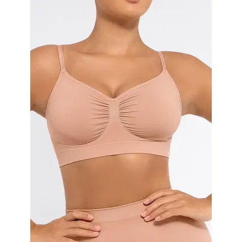 Feelingirl Best-Selling Everyday Seamless Comfortable Wireless Ruched bust Anti-Sag Bra Unlined Soft Bra for Women M Dark Skin, Couple Gift Perfect Gift