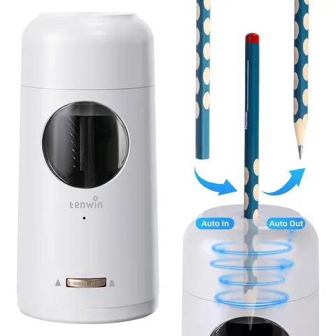 tenwin Vollautomatischer elektrischer Bleistiftspitzer, wiederaufladbar, mit Aufbewahrungsdose für 7–11,5 mm Bleistifte und Buntstifte, schnelles Spitzen, tragbar und sicher für Zuhause, Büro und Schule (weiß), Neujahrssale, Top-Geschenkideen