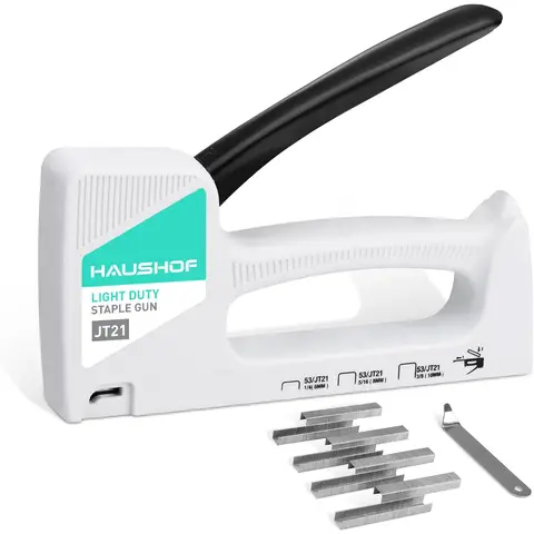 HAUSHOF Stapler Set, Staple Gun Type 53 Made of ABS Plastic with Nail Puller and 800 8 mm Staples for Wood, Fabric, Furniture and Upholstery