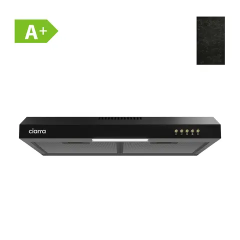 CIARRA 60cm Slim Integrierte Dunstabzugshaube, Schwarz, 220m³/h, 3 Geschwindigkeiten, LED-Beleuchtung, Kohlefilter, Drucktastensteuerung, CBCB6903D-B