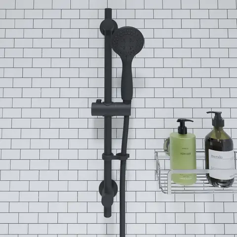 Croydex Nero Shower Set - Riser Rail/Shower Head/Hose - Black