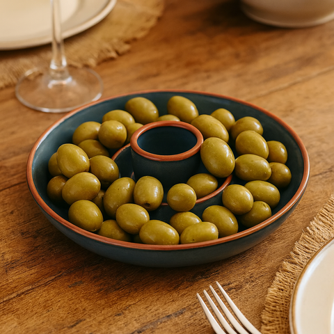 Sintra Glazed Terracotta Olive Dish - Ink Blue