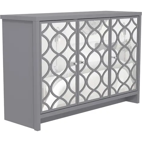 Galano Iris 3 Door Sideboard – Storage Cabinet with Drawers for Living Room, Bedroom & Kitchen, Grey