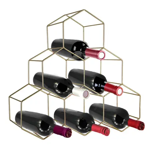 Maison by Premier Sturdy 6 Botttle Gold Finish Wine Rack, Geometric Structure Bottle Rack For Cupboard, Minimalist Wine Rack
