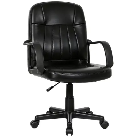 HOMCOM Office Chair, Swivel PU Leather Computer Desk Chair with Wheels, Armrests and Adjustable Height for Home Office, Supports 150kg, Black
