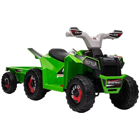HOMCOM Electric Quad Bike, 6V Kids Ride On All-Terrain with Back Trailer for Ages 18-36 Months Green