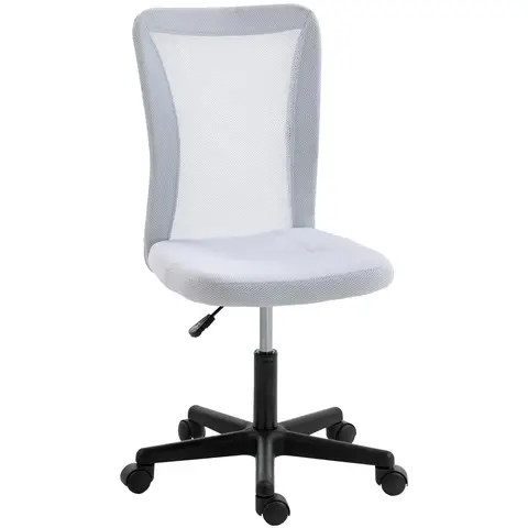Vinsetto Armless Swivel Computer Desk Chair,  Ergonomic Office Chair with Mesh Bac Padded Seat, Adjustable Height and Rolling Wheels, Space Saving for Home Work Study, White