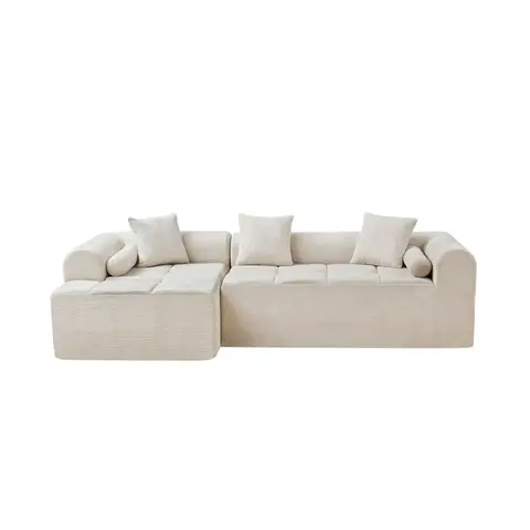 Modulaire L-vormige hoekbank van chenille, 263 cm, 2-delig, 72 cm diepe zitting, Loungestoel, montagevrij, met kussens