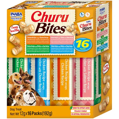 INABA Bites Hundefutter Mehrfachpack 4 Huhn-Sorten 16 Stücke