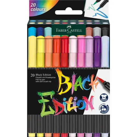 Faber-Castell Black Edition Brush pen cardboard box of 20 assorted