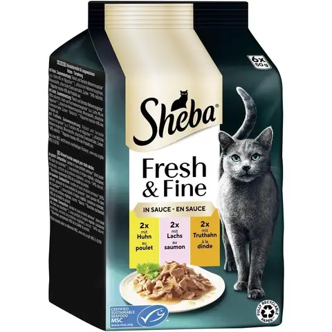 Sheba Fresh & Fine in Sauce mit Huhn, Lachs und Truthahn 6 x 50 g