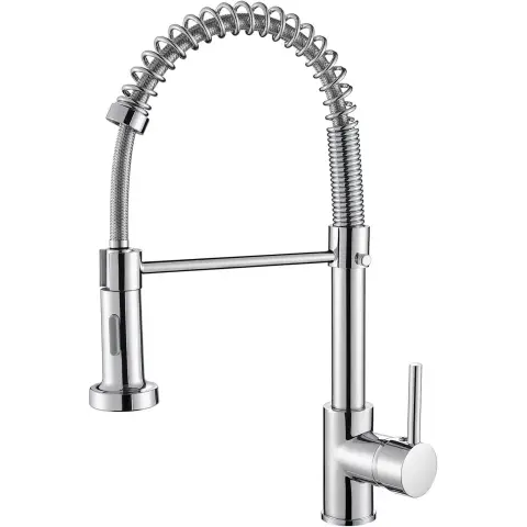 Cobbe Küchenarmatur, Feder-Küchenarmatur mit ausziehbarem Sprühkopf, 2 Strahlarten, 360° drehbarer Hochdruck-Mischbatterie Küche (Chrom)