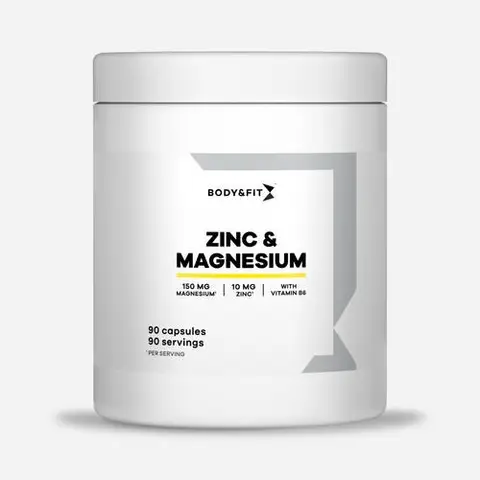 "Body&Fit Zinc & Magnesium vitamine B6 cuivre synthèse des protéines normale Complément parfait pour les sportifs sérieux Aquamin breveté 90 pièces"