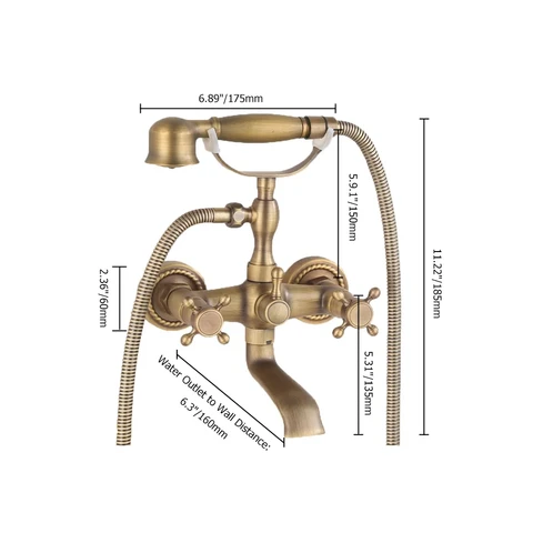 Chester Classic Style Antiek Messing Wandkraan voor Voetbad met Douchehanddouche